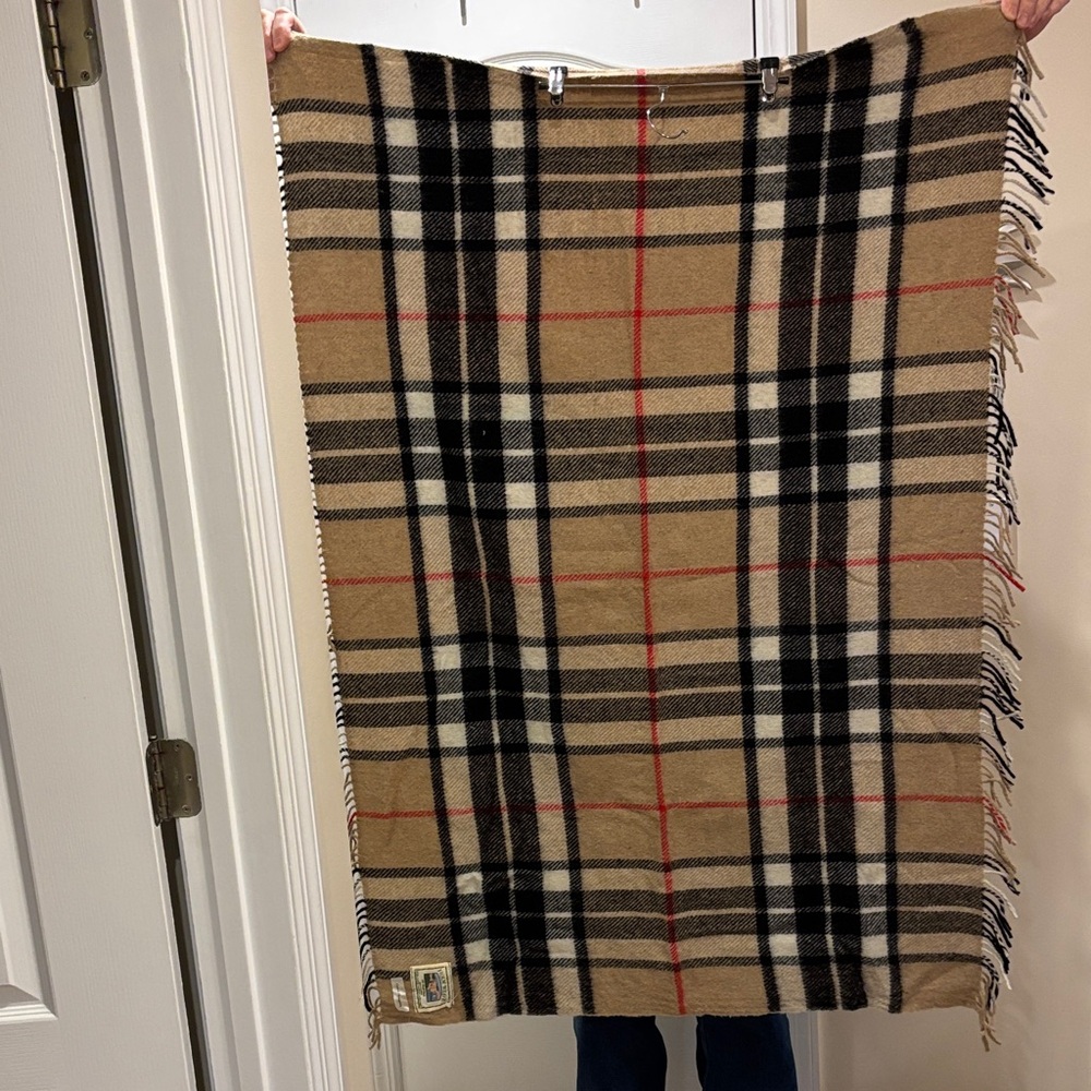 HOLM WEAVE Thompson Camel Black Red Fringe Plaid Wool Throw Blanket/Rug